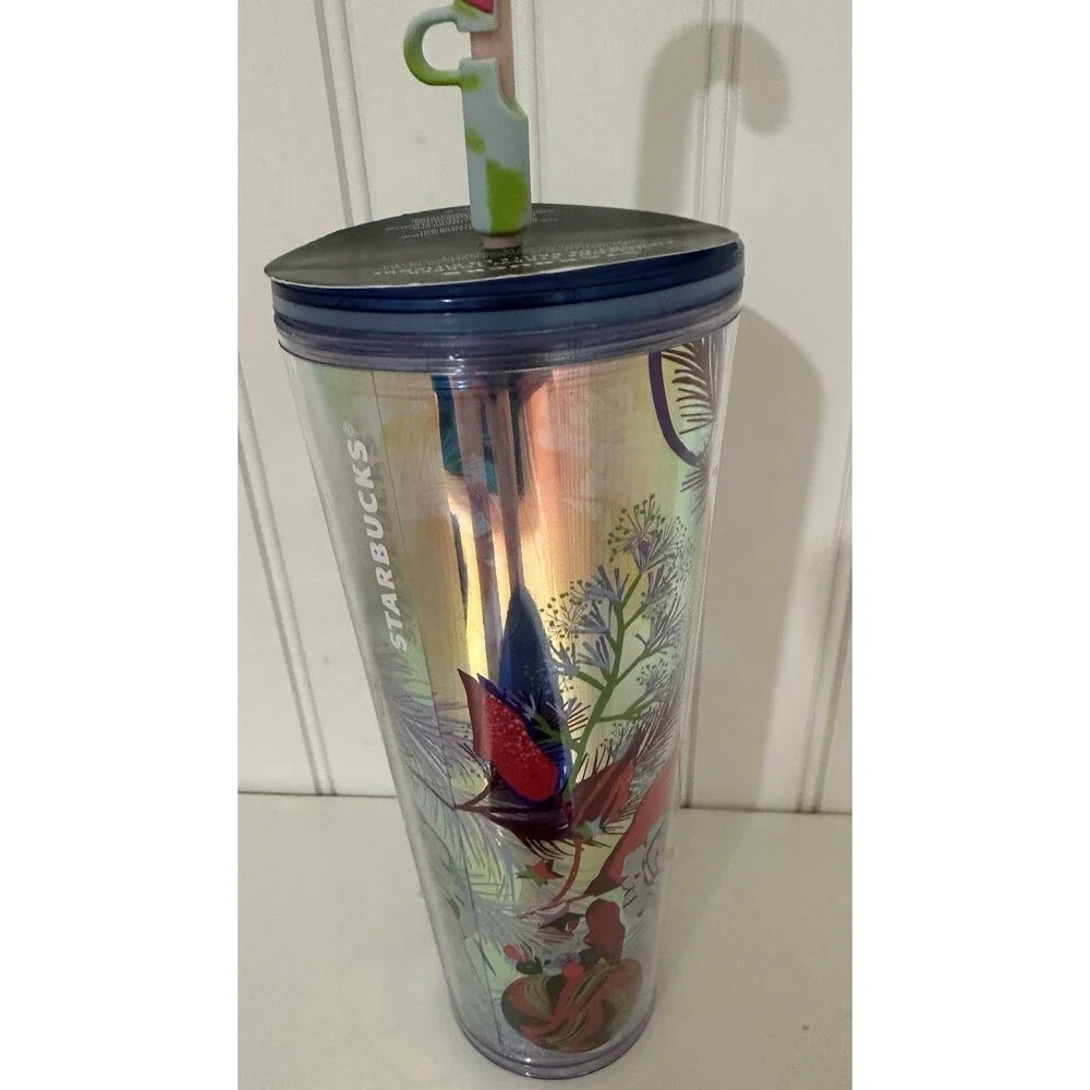 Christmas Holly Tumbler Starbucks Tumbler w Candy Cane Straw Holiday 2023 24oz